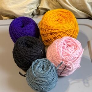 Colorful Yarn Set - Purple, Yellow, Pink, Black, Blue